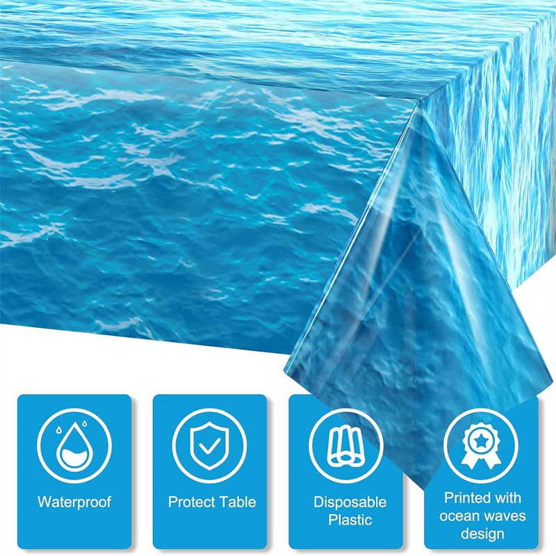 Pool Cover Waterproof - Blue Ocean Wave Pattern Disposable PE