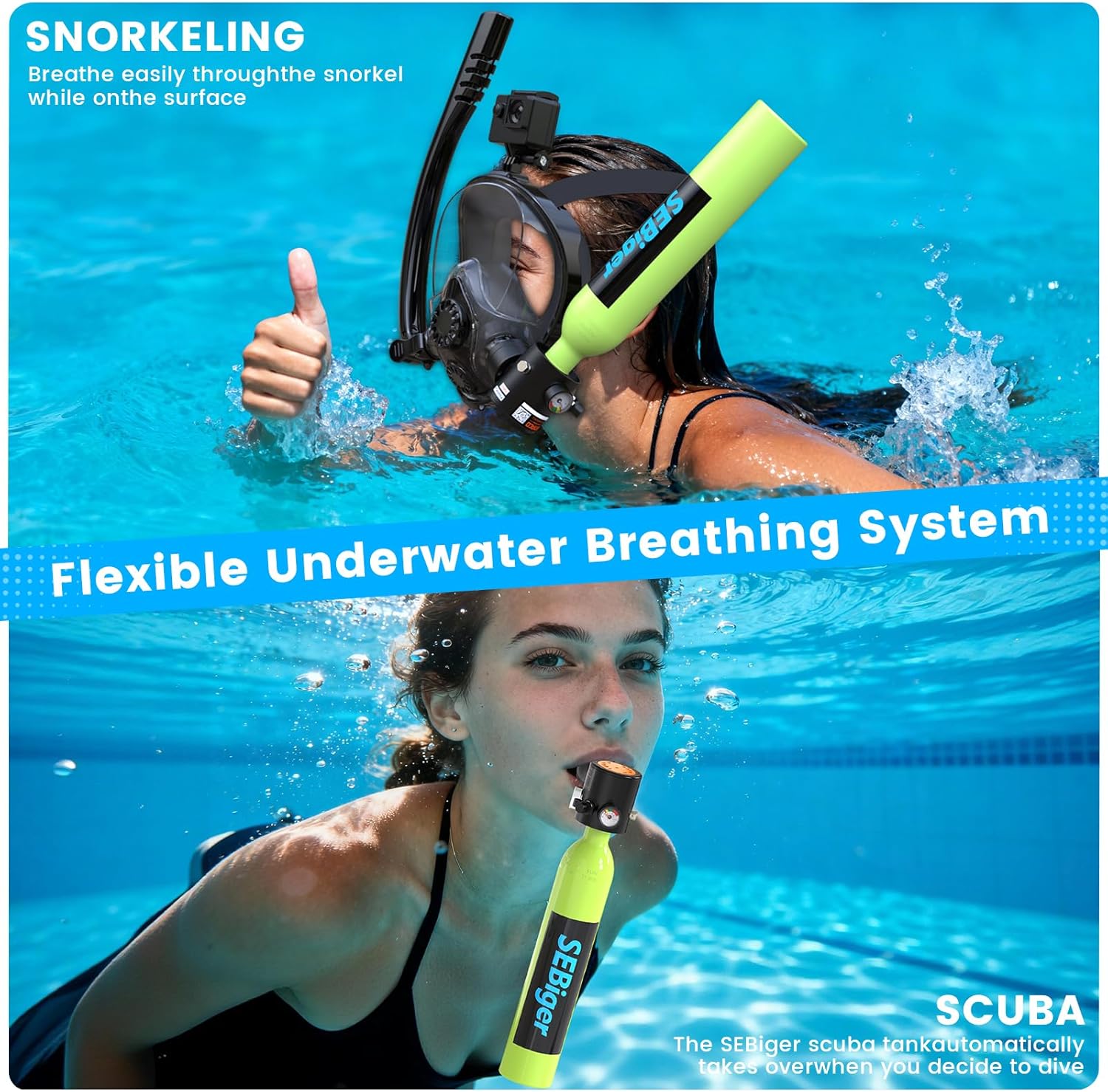 Mini Scuba Tank 0.5L with Full - Snorkel Mask Full Face ulasan dan harga